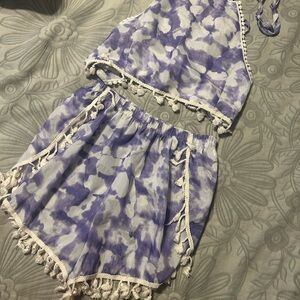 Lavender Tie-Dye Tassel Two-Piece Sleep Set